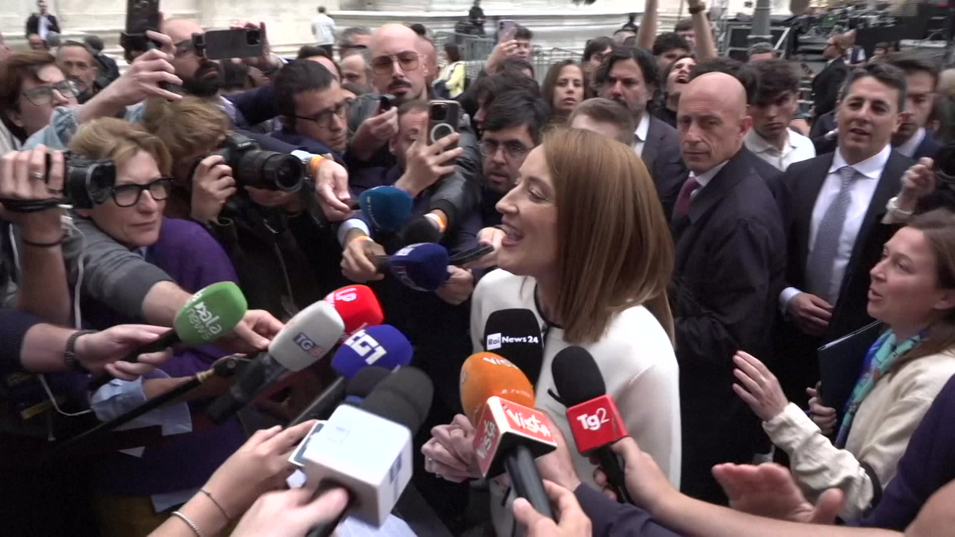 Doorstep by Roberta METSOLA, EP President, prior the event "Luci d'Europa" organised for Europe Day